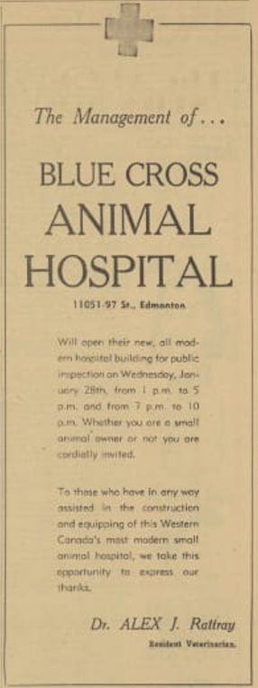 Historic Blue Cross Animal Hospital opening announcement